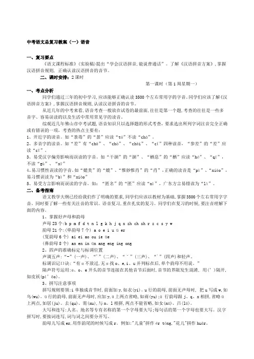 人教版语文中考总复习教案