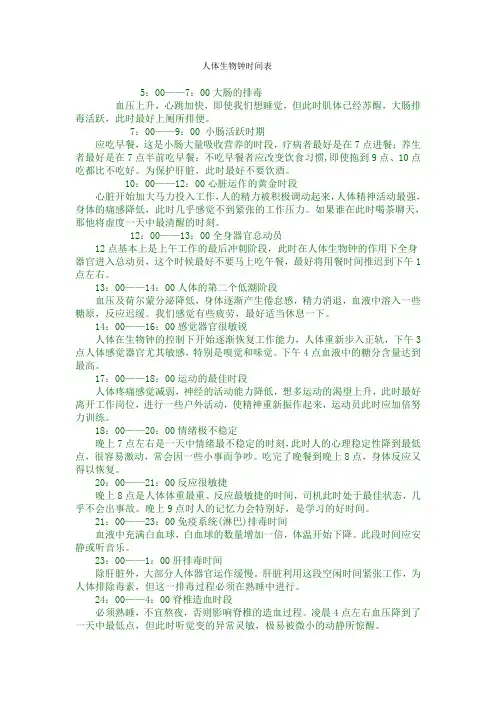 人体生物钟时间表