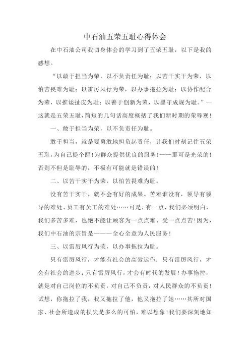 中石油五荣五耻心得体会