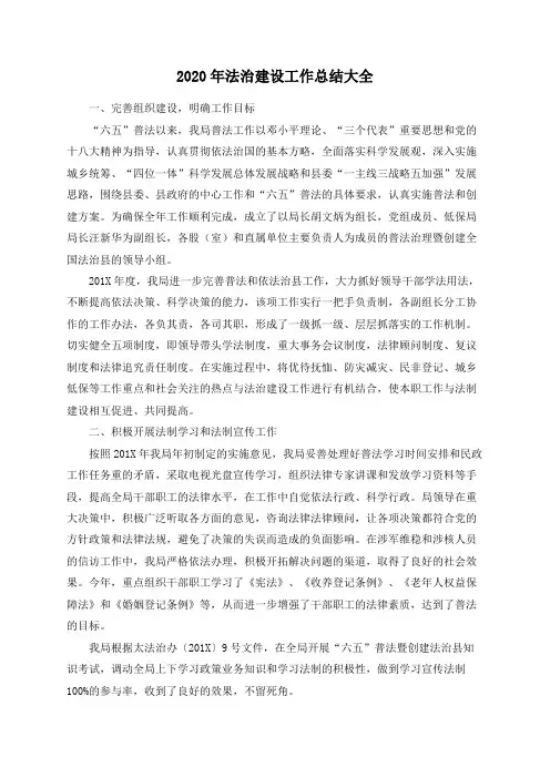 2020年法治建设工作总结大全