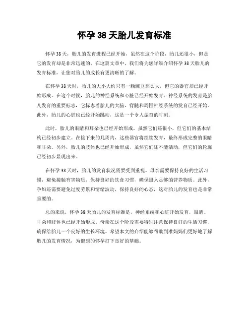 怀孕38天胎儿发育标准