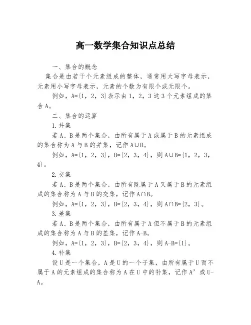 高一数学集合知识点总结