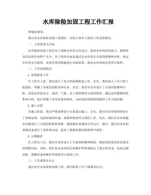 水库除险加固工程工作汇报