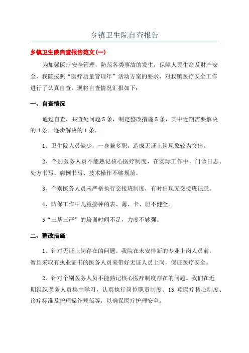 乡镇卫生院自查报告