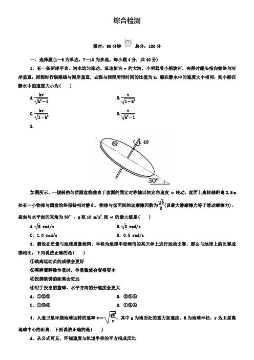 2018-2019学年人教版物理必修二:全册综合检测(含答案)
