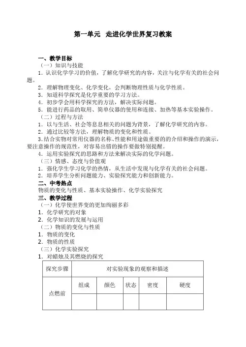 第一单元  走进化学世界 复习课