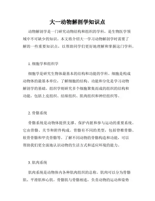 大一动物解剖学知识点