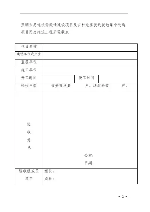 扶贫搬迁建设项目房屋工程质量村级验收表