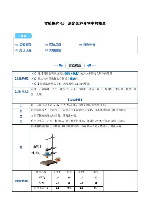 实验探究01 测定某种食物中的能量(解析版)
