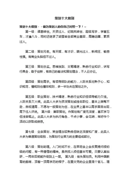 策划十大级别