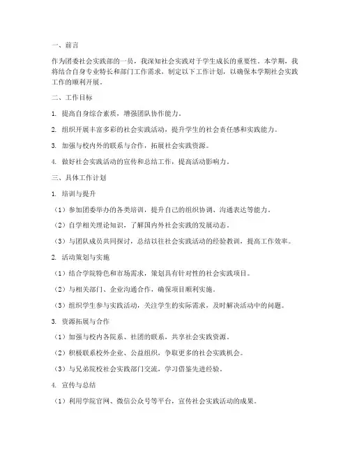团委社会实践部个人学期工作计划