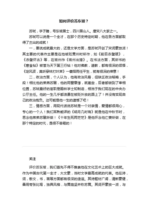 如何评价苏东坡？
