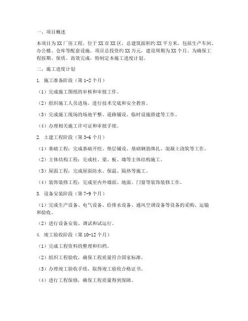 厂房工程施工进度计划