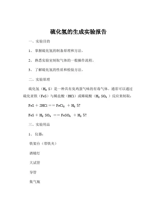 硫化氢的生成实验报告