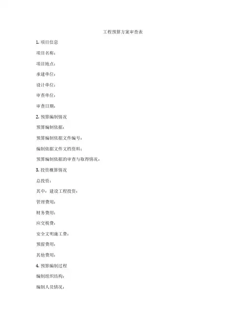 工程预算方案审查表