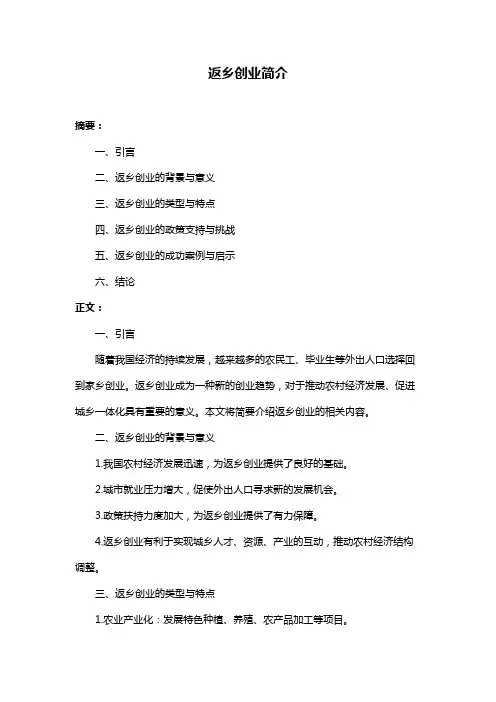 返乡创业简介
