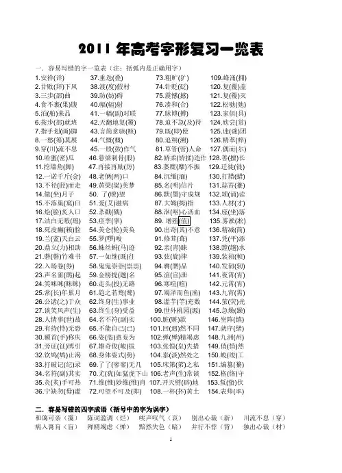 高考错别字一览表(校对版)