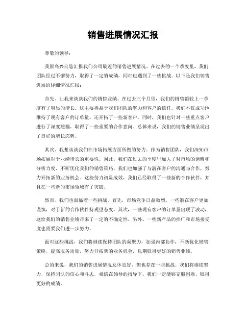 销售进展情况汇报