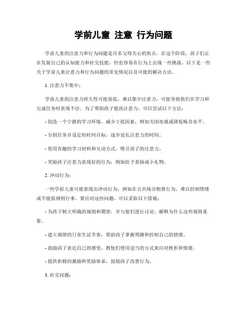 学前儿童 注意 行为问题