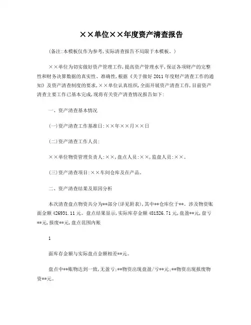 资产清查报告模板