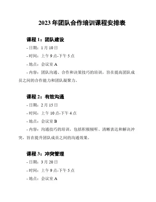 2023年团队合作培训课程安排表