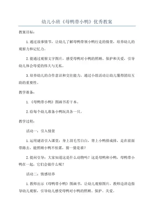 幼儿小班《母鸭带小鸭》优秀教案