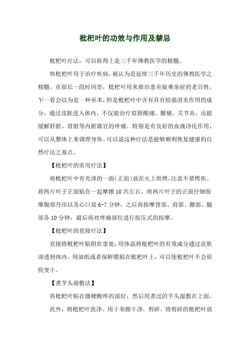 枇杷叶的功效与作用及禁忌