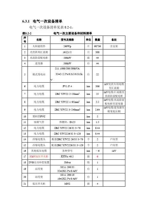 电气一次设备清单(可研报告)