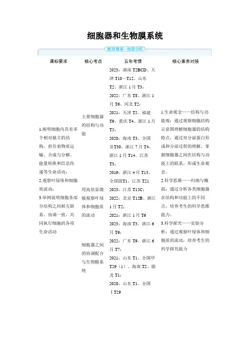 2025年高中生物高考精品备课教案：细胞器和生物膜系统
