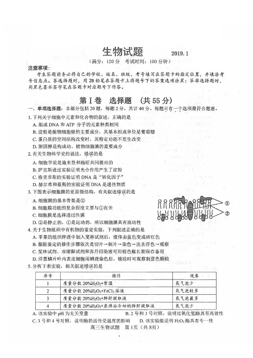 徐州市2018-2019学年度第一学期高三年级第一次调研测试——生物试题