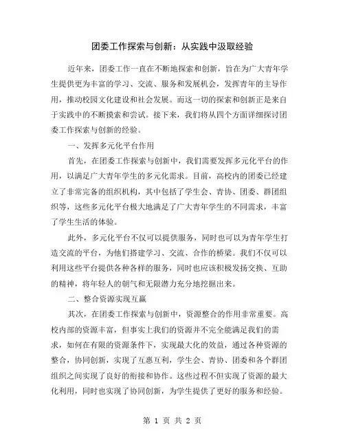 团委工作探索与创新：从实践中汲取经验