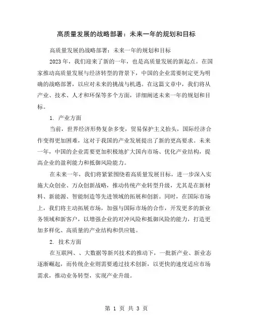 高质量发展的战略部署：未来一年的规划和目标