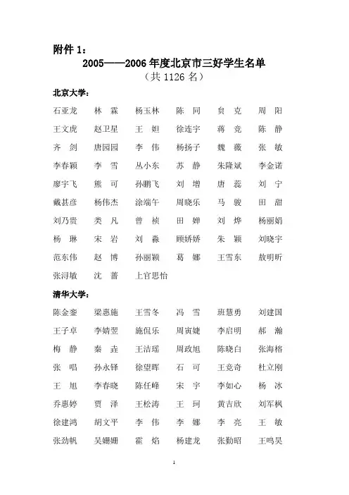 2005——2006年度北京市三好学生名单