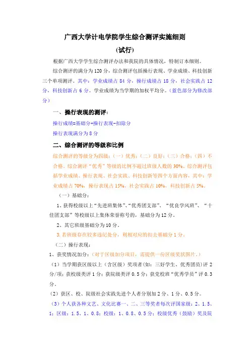 广西大学计电学院学生综合测评实施细则草案