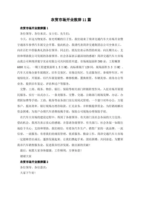 农贸市场开业致辞11篇