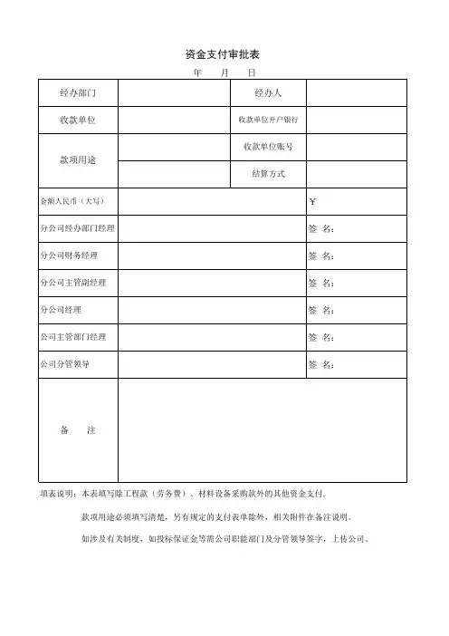 资金支付审批表