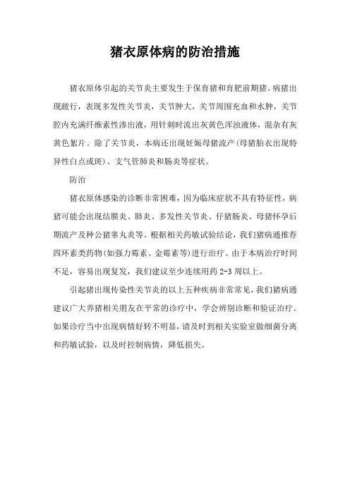 猪衣原体病防治措施