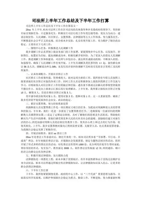 司法所上半年工作总结及下半年工作打算