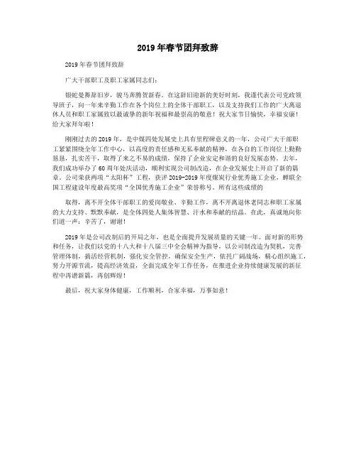 2019年春节团拜致辞