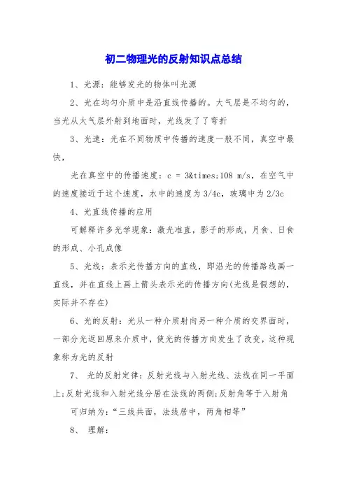 初二物理光的反射知识点总结