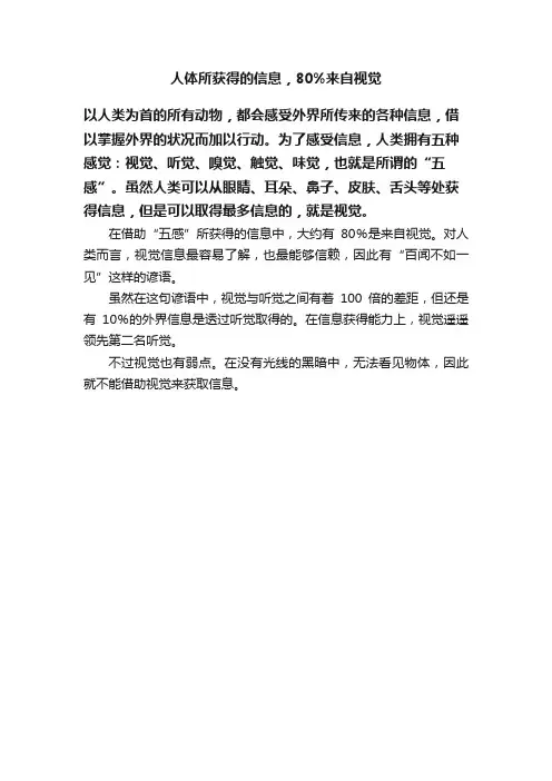 人体所获得的信息，80%来自视觉
