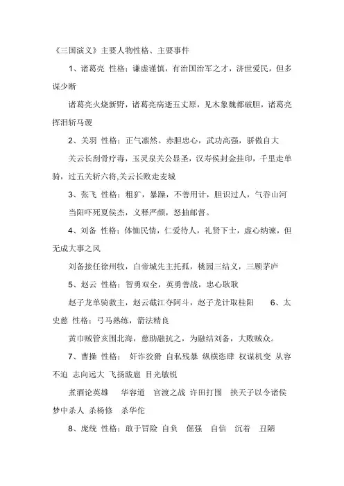 三国演义主要人物及事件