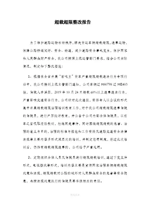 物流运输公司超载超限整改方案报告