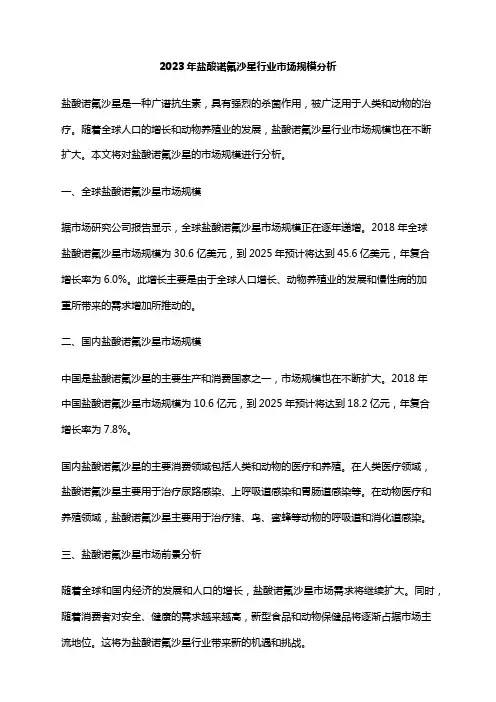 2023年盐酸诺氟沙星行业市场规模分析