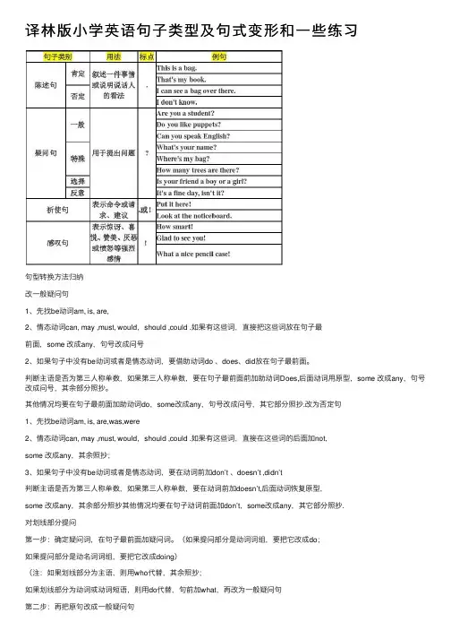译林版小学英语句子类型及句式变形和一些练习