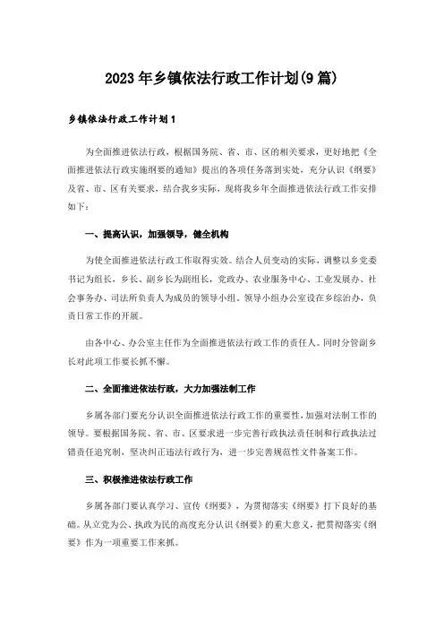 2023年乡镇依法行政工作计划(9篇)