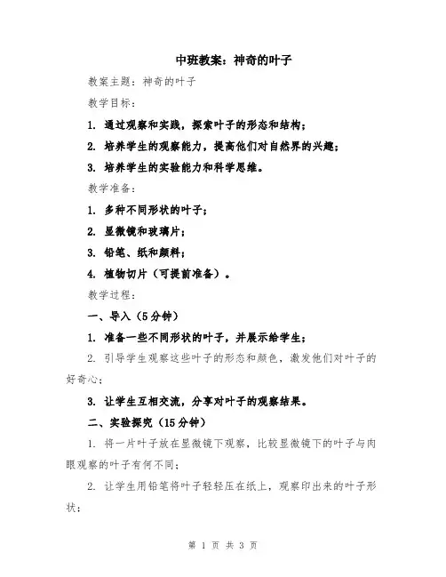 中班教案：神奇的叶子