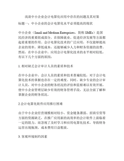 浅谈中小企业会计电算化应用中存在的问题及其对策