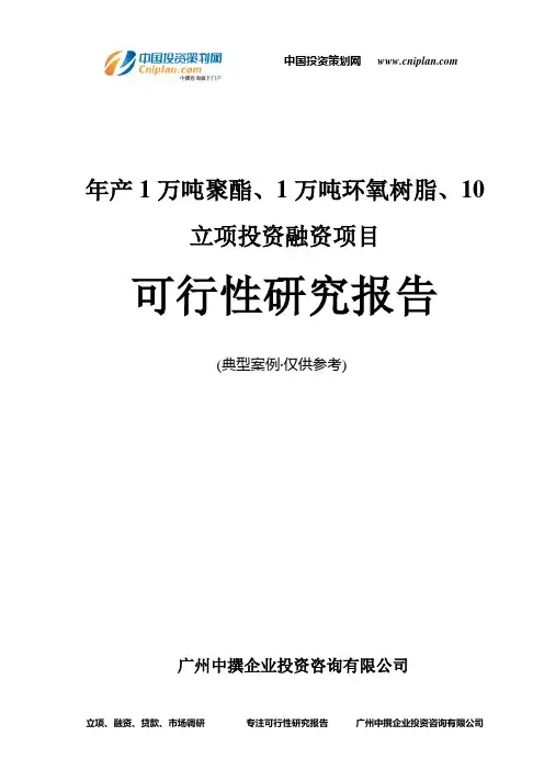 年产1万吨聚酯、1万吨环氧树脂、10融资投资立项项目可行性研究报告(中撰咨询)