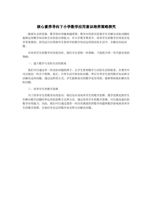 核心素养导向下小学数学应用意识培养策略探究